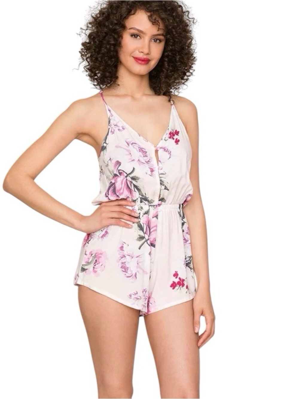 Yumi Kim Pink Green Floral Romper S Sugar and Spice Swoonlight Cameo NWT $88